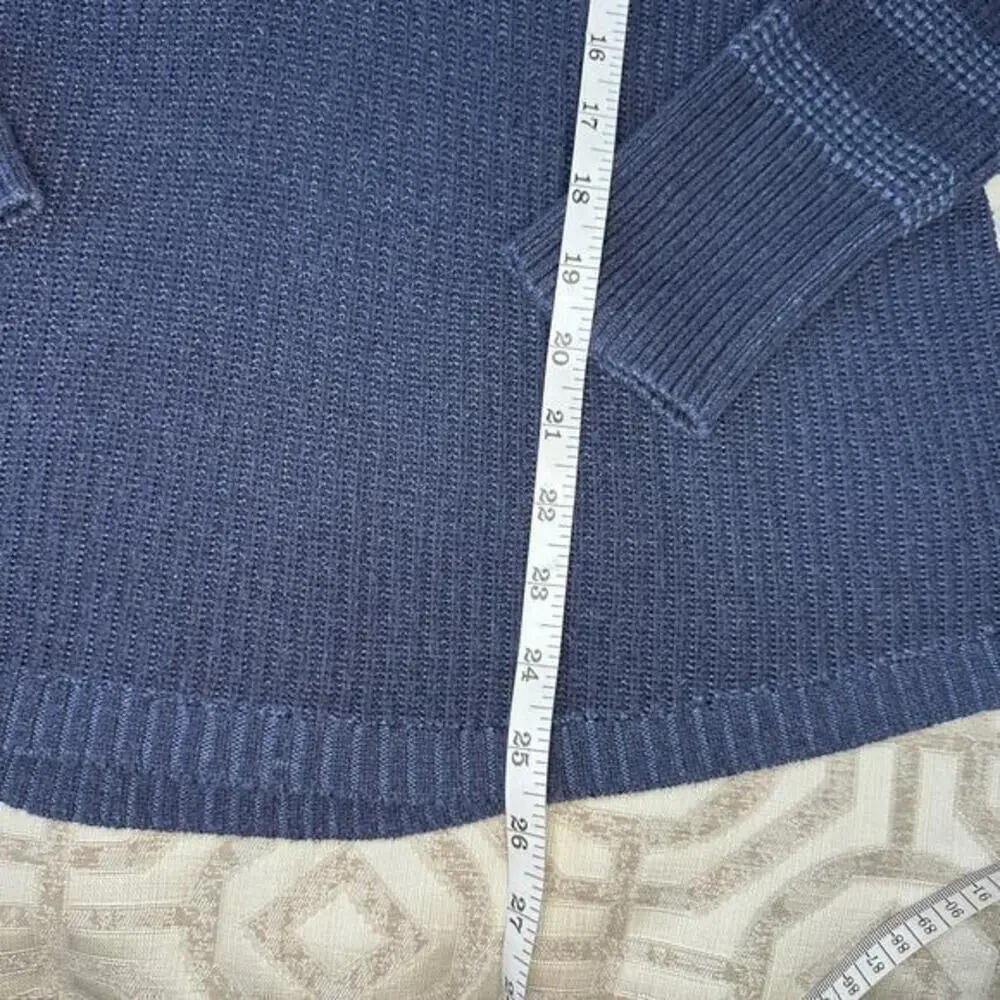 Eddie Bauer Button Front‎ Sweater Size M Blue Pullover Short Sleeve Cable Knit